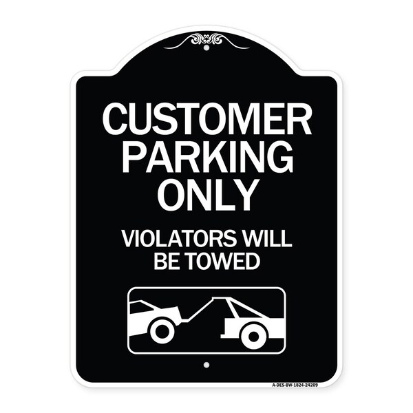 Signmission Customer Parking Violators Will Towed Heavy-Gauge Aluminum Sign, 24" x 18", BW-1824-24209 A-DES-BW-1824-24209 - main